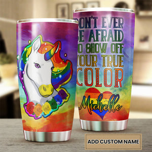 Camellia Personalized Rainbow Unicorn LGBT Pride Month Graphics Stainless Steel Tumbler - Double-Walled Insulation Thermal Cup With Lid Gift For Gay Lesbian