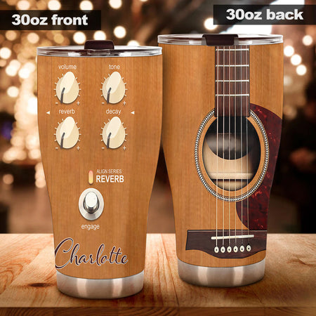 Camellia Personalized 3D Arcoustic Guitar Stainless Steel Tumbler - Customized Double-Walled Insulation M�ic Therma Cup With Lid Gift For Guitarist