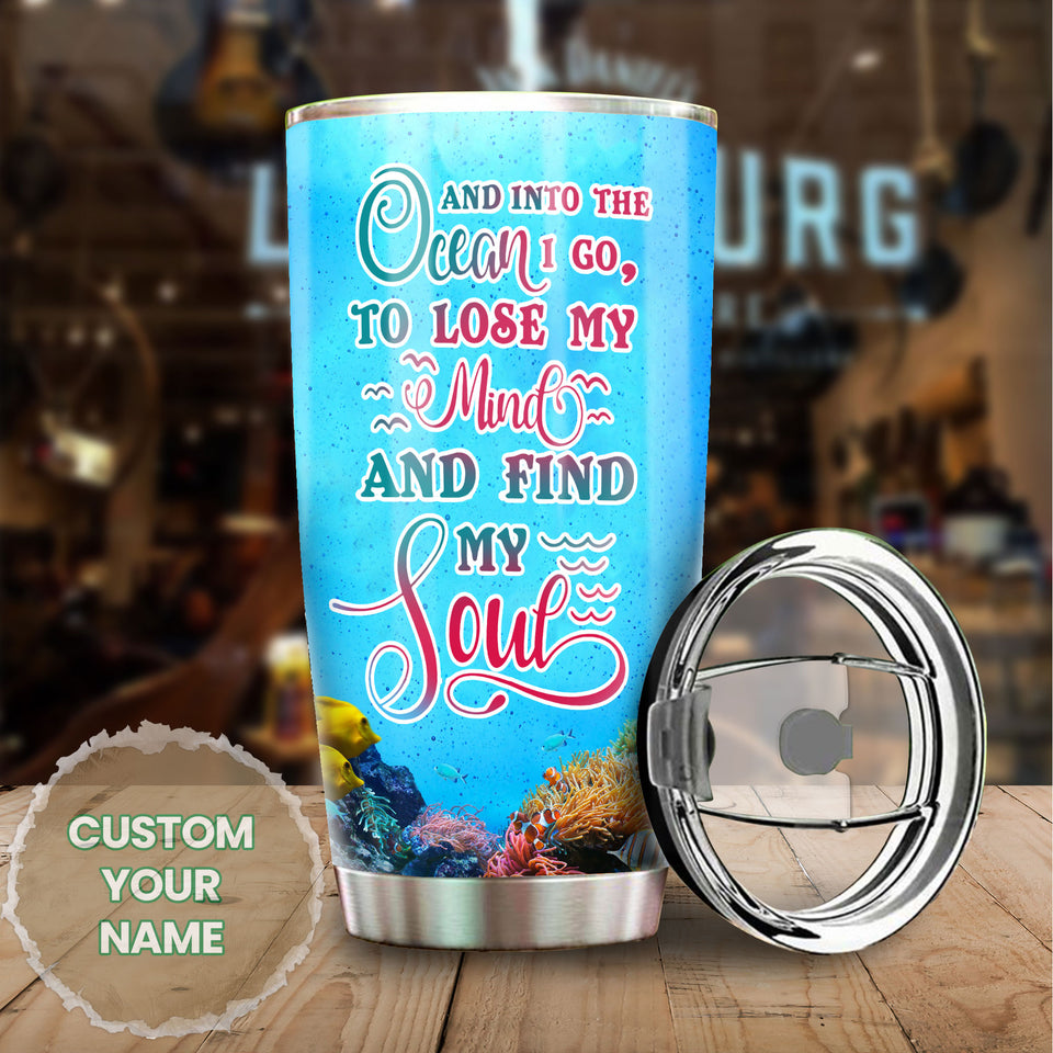 Camellia Personalized 3D Into Ocean I Go Lose My Mind Find My Soul Stainless Steel Tumbler - Customized Double-Walled Insulation Travel Therma Cup With Lid