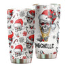 Camellia Personalized Skull Wearing Santa Hat Merry Christmas Stainless Steel Tumbler - Double-Walled Insulation Thermal Cup With Lid Gift For Xmas Holiday
