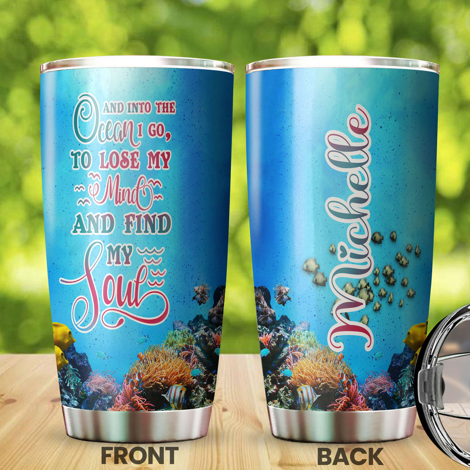 Camellia Personalized 3D Into Ocean I Go Lose My Mind Find My Soul Stainless Steel Tumbler - Customized Double-Walled Insulation Travel Therma Cup With Lid