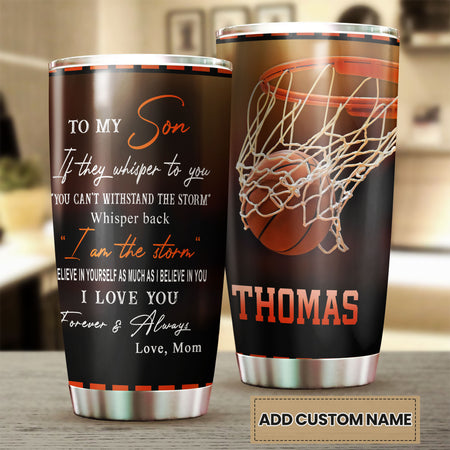 Camellia Personalized Basketball To My Son Motivational Quote Stainless Steel Tumbler - Double-Walled Insulation Sporty Thermal Cup With Lid Dad Gift For Son