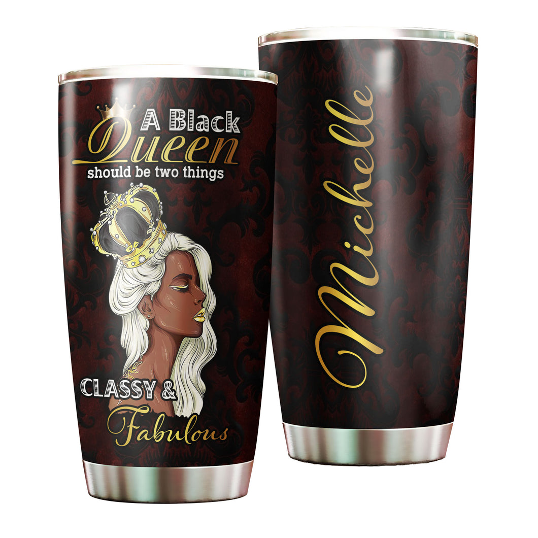 Camellia Personalized A Black Queen Classy Fabulous Crown Stainless Steel Tumbler - Double-Walled Insulation Travel Thermal Cup With Lid Gift For Afro Girl Black Women