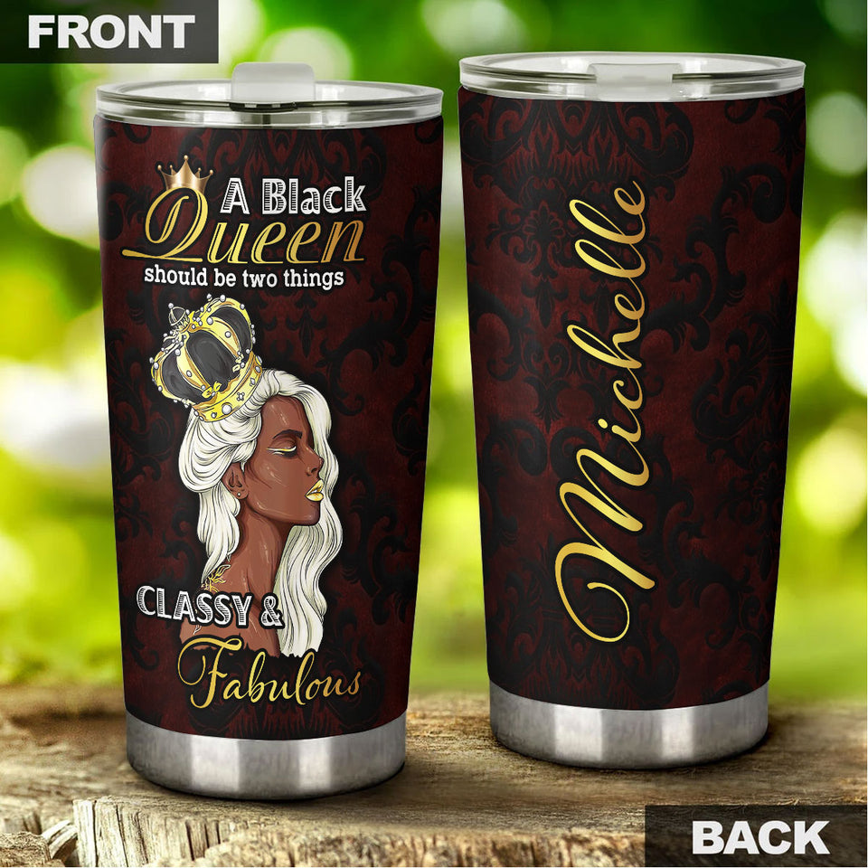 Camellia Personalized A Black Queen Classy Fabulous Crown Stainless Steel Tumbler - Double-Walled Insulation Travel Thermal Cup With Lid Gift For Afro Girl Black Women