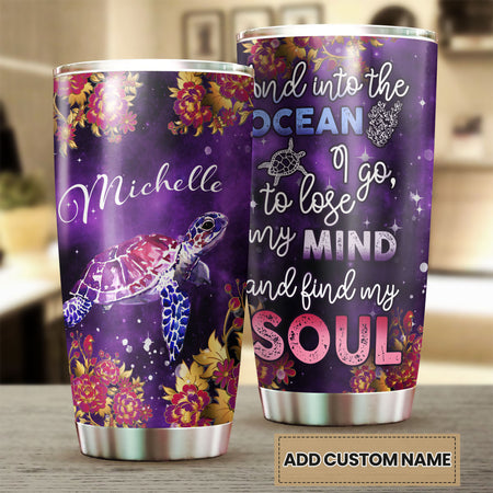 Camellia Personalized Purple Turtle Into The Ocean Lose My Mind Find My Soul Stainless Steel Tumbler - Double-Walled Insulation Thermal Cup With Lid Gift For Sea Turtle Lover