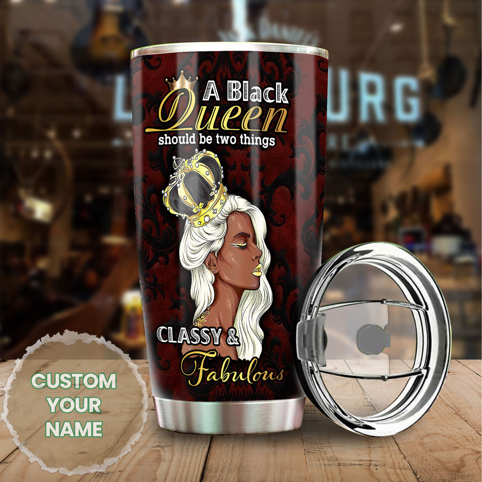 Camellia Personalized A Black Queen Classy Fabulous Crown Stainless Steel Tumbler - Double-Walled Insulation Travel Thermal Cup With Lid Gift For Afro Girl Black Women