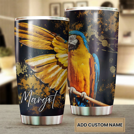 Camellia Personalized Colorful Parrot Nature Graphics Stainless Steel Tumbler - Double-Walled Insulation Travel Thermal Cup With Lid Gift For Parrot Pet Lover