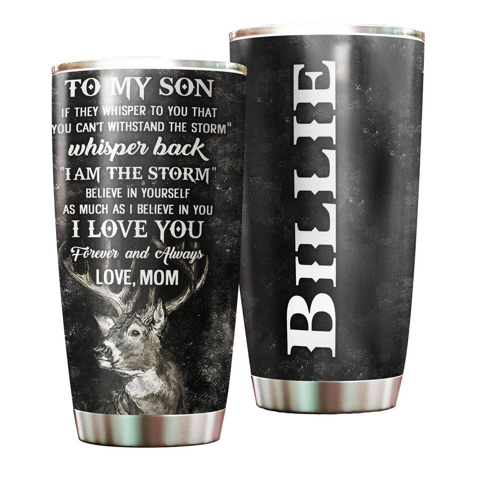 Camellia Personalized Deer To My Son Love You Forever Stainless Steel Tumbler - Customized Double-Walled Insulation Thermal Cup With Lid Mom Gift For Son