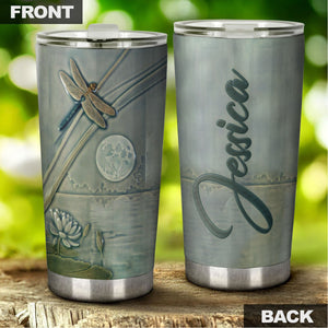 Camellia Personalized Dragonfly Lotus Lake Graphics Stainless Steel Tumbler - Double-Walled Insulation Travel Thermal Cup With Lid Gift For Nature Dragonfly Lover