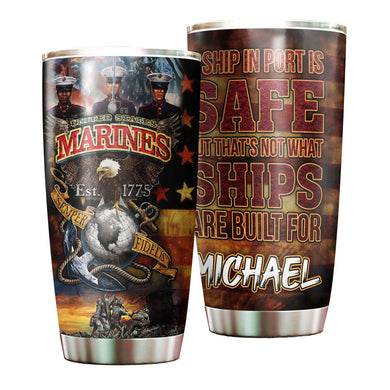 Camellia Personalized United States Navy Marines Ships Stainless Steel Tumbler - Customized Double-Walled Insulation Travel Thermal Cup With Lid Gift For Soldier Veteran