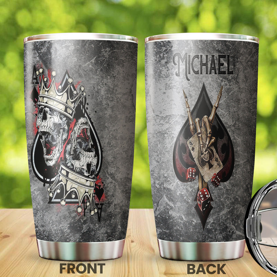 Camellia Personalized Skulls Wearing King Crowns Card Stainless Steel Tumbler - Double-Walled Insulation Travel Thermal Cup With Lid