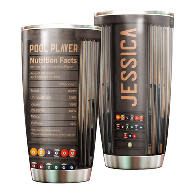Camellia Personalized Billiards Balls Pool Player Nutrition Facts Wooden Style Stainless Steel Tumbler - Double-Walled Insulation Sporty Thermal Cup With Lid Gift For Billiards Pool
