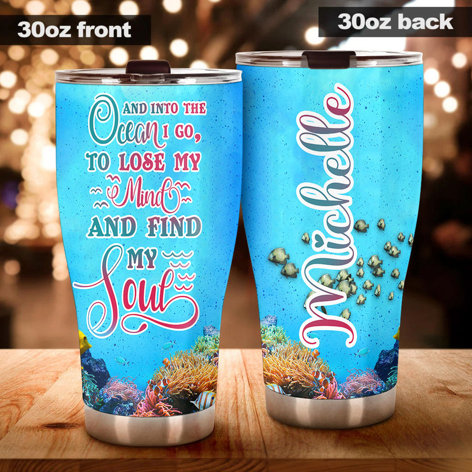 Camellia Personalized 3D Into Ocean I Go Lose My Mind Find My Soul Stainless Steel Tumbler - Customized Double-Walled Insulation Travel Therma Cup With Lid