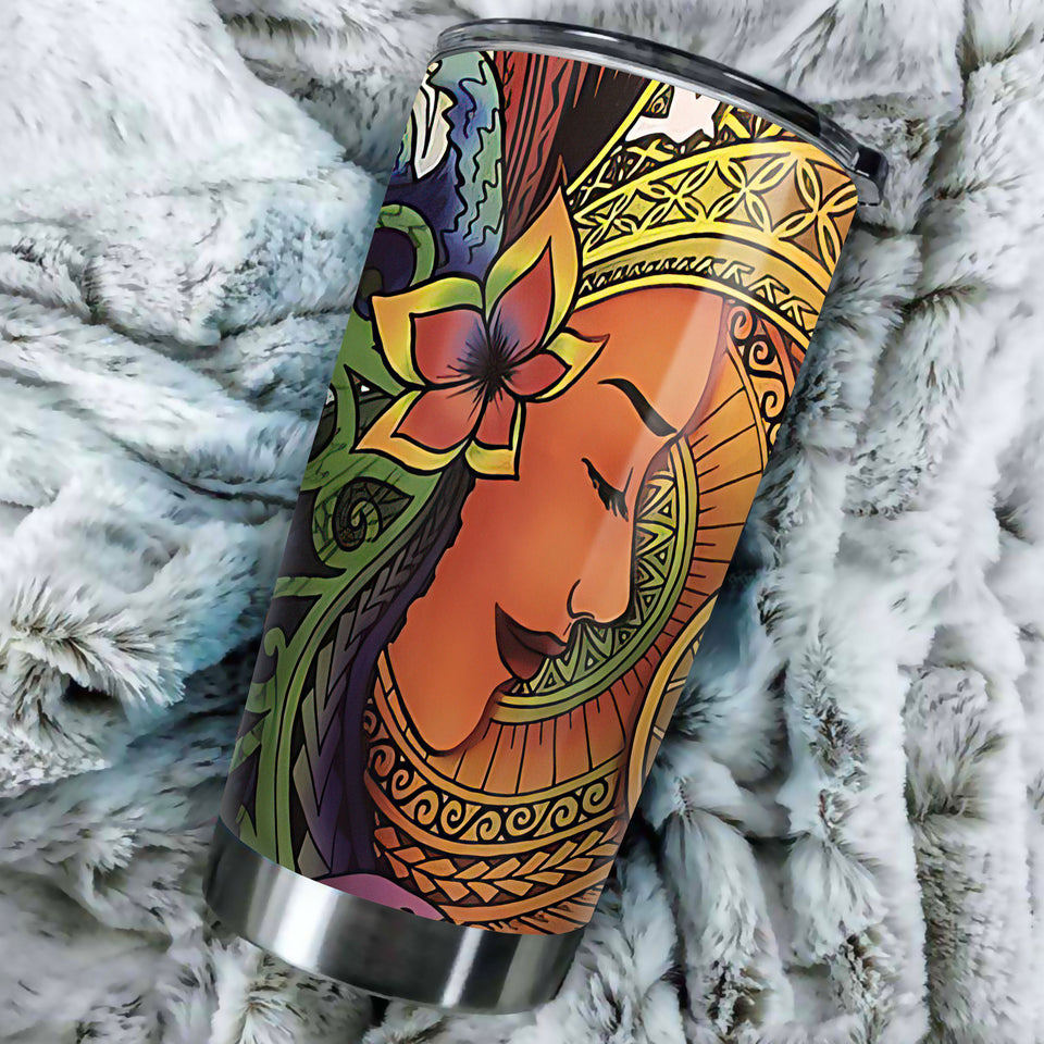 Camellia Personalized Hippie Afro Girl Graphics Stainless Steel Tumbler - Double-Walled Insulation Travel Thermal Cup With Lid Gift For Girls Birthday