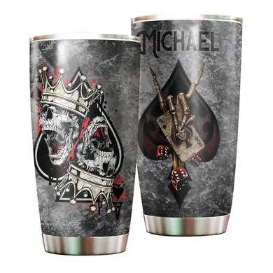 Camellia Personalized Skulls Wearing King Crowns Card Stainless Steel Tumbler - Double-Walled Insulation Travel Thermal Cup With Lid