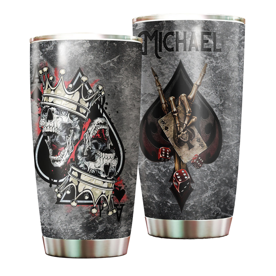 Camellia Personalized Skulls Wearing King Crowns Card Stainless Steel Tumbler - Double-Walled Insulation Travel Thermal Cup With Lid