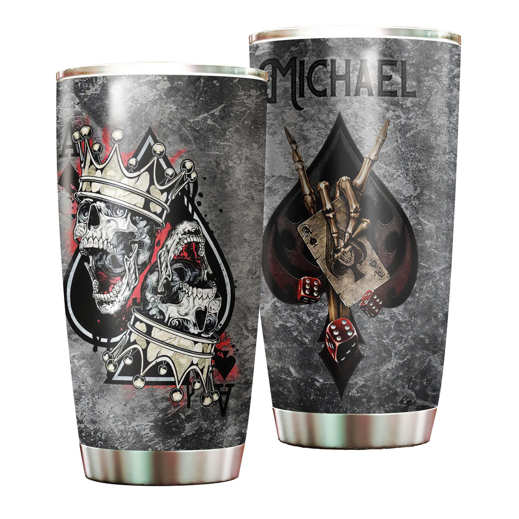 Camellia Personalized Skulls Wearing King Crowns Card Stainless Steel Tumbler - Double-Walled Insulation Travel Thermal Cup With Lid