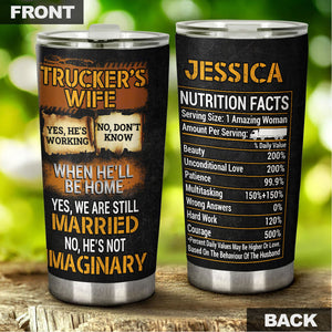 Camellia Personalized Trucker's Wife Nutrition Facts Stainless Steel Tumbler - Double-Walled Insulation Travel Thermal Cup With Lid Gift For Trucker Wife Couple Truck Driver
