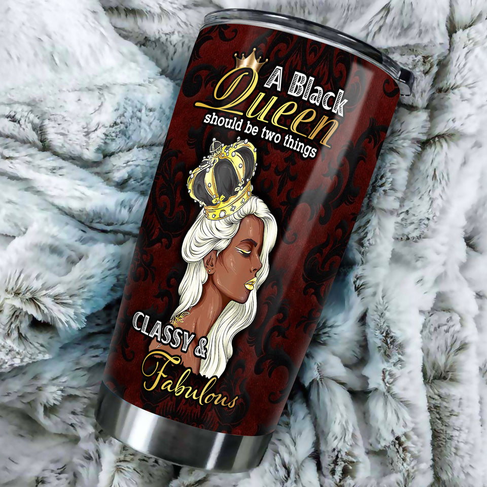 Camellia Personalized A Black Queen Classy Fabulous Crown Stainless Steel Tumbler - Double-Walled Insulation Travel Thermal Cup With Lid Gift For Afro Girl Black Women
