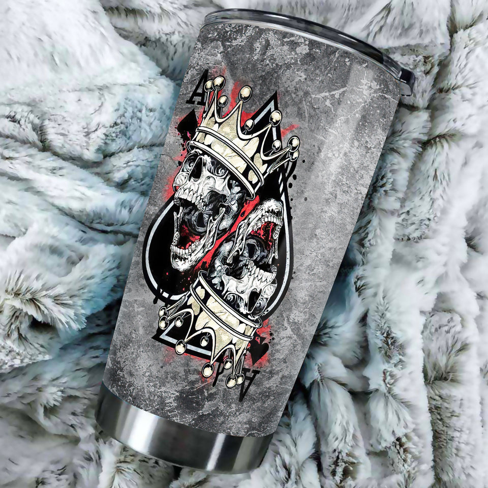 Camellia Personalized Skulls Wearing King Crowns Card Stainless Steel Tumbler - Double-Walled Insulation Travel Thermal Cup With Lid