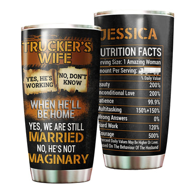 Camellia Personalized Trucker's Wife Nutrition Facts Stainless Steel Tumbler - Double-Walled Insulation Travel Thermal Cup With Lid Gift For Trucker Wife Couple Truck Driver