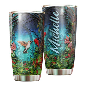 Camellia Personalized Nature Jungle Hummingbird Graphics Stainless Steel Tumbler - Double-Walled Insulation Travel Thermal Cup With Lid For Nature Bird Lover