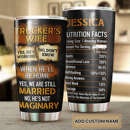 Camellia Personalized Trucker's Wife Nutrition Facts Stainless Steel Tumbler - Double-Walled Insulation Travel Thermal Cup With Lid Gift For Trucker Wife Couple Truck Driver