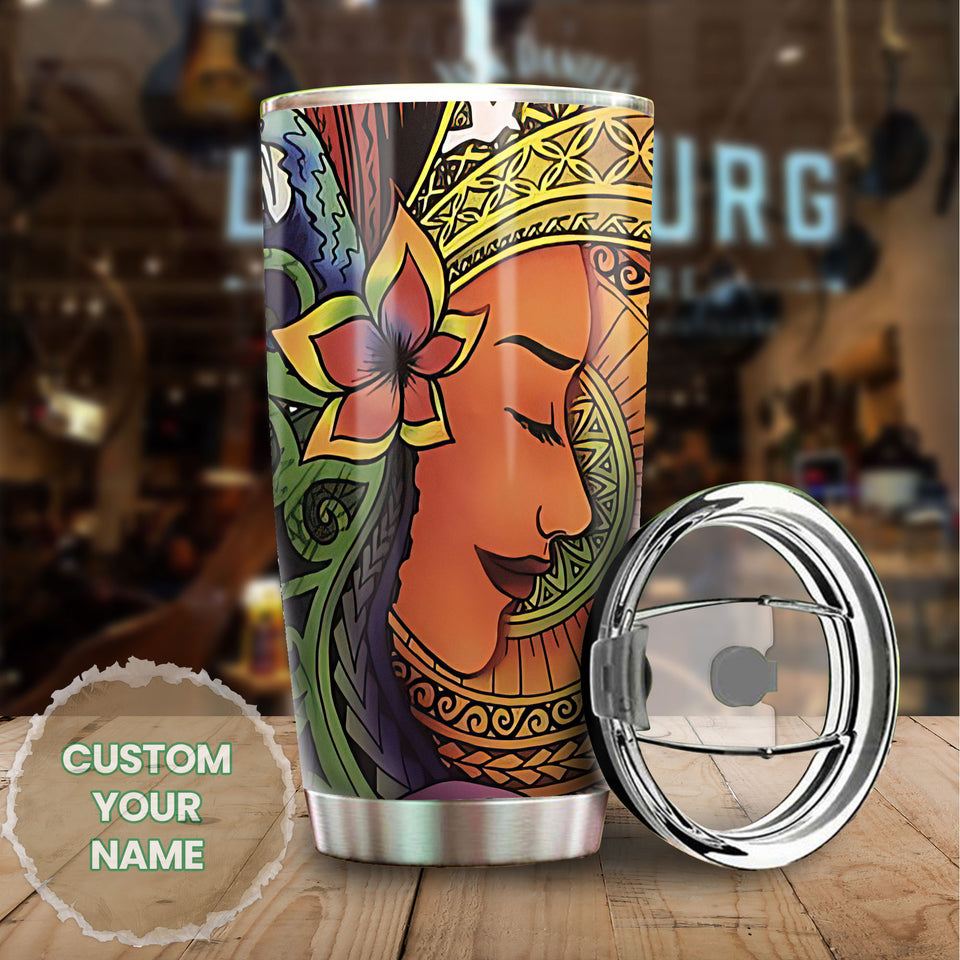 Camellia Personalized Hippie Afro Girl Graphics Stainless Steel Tumbler - Double-Walled Insulation Travel Thermal Cup With Lid Gift For Girls Birthday