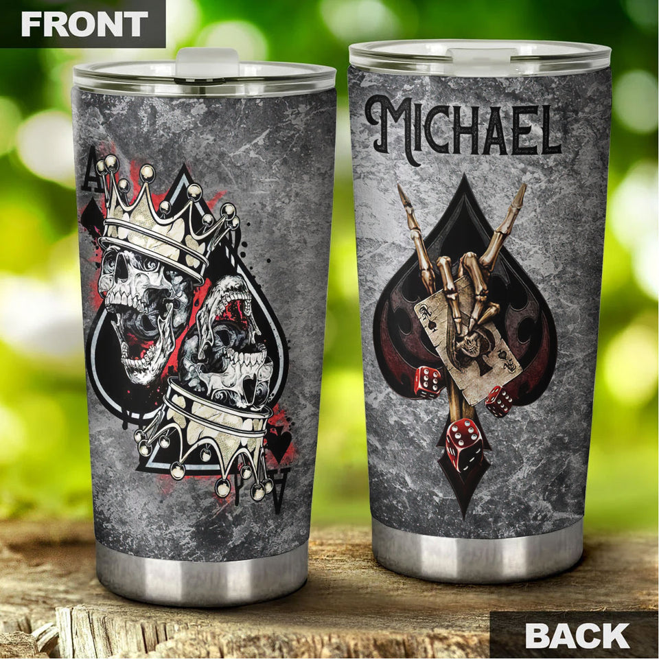 Camellia Personalized Skulls Wearing King Crowns Card Stainless Steel Tumbler - Double-Walled Insulation Travel Thermal Cup With Lid