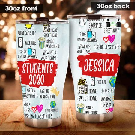 Camellia Personalized 3D Students Of 2020 Stainless Steel Tumbler - Customized Double-Walled Insulation Back To School Therma Cup With Lid