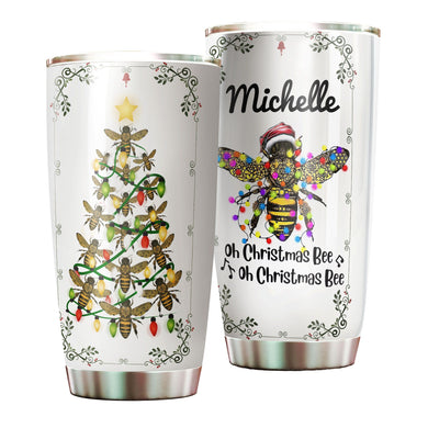 Camellia Personalized Oh Christmas Bee Honey Christmas Tree Stainless Steel Tumbler - Double-Walled Insulation Thermal Cup With Lid Gift For Xmas