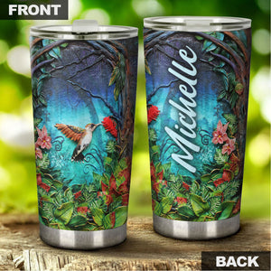 Camellia Personalized Nature Jungle Hummingbird Graphics Stainless Steel Tumbler - Double-Walled Insulation Travel Thermal Cup With Lid For Nature Bird Lover