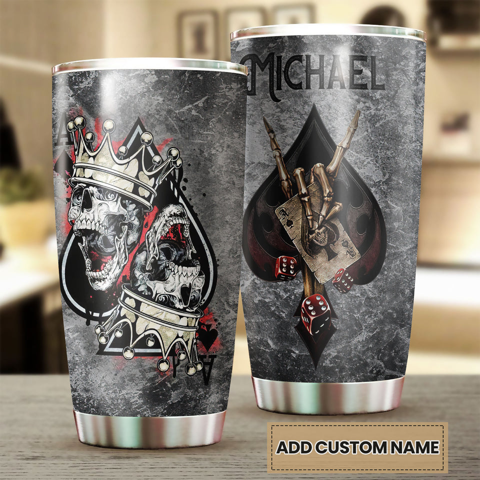 Camellia Personalized Skulls Wearing King Crowns Card Stainless Steel Tumbler - Double-Walled Insulation Travel Thermal Cup With Lid