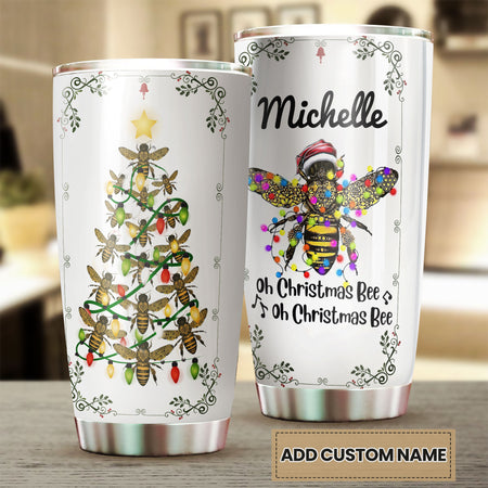 Camellia Personalized Oh Christmas Bee Honey Christmas Tree Stainless Steel Tumbler - Double-Walled Insulation Thermal Cup With Lid Gift For Xmas