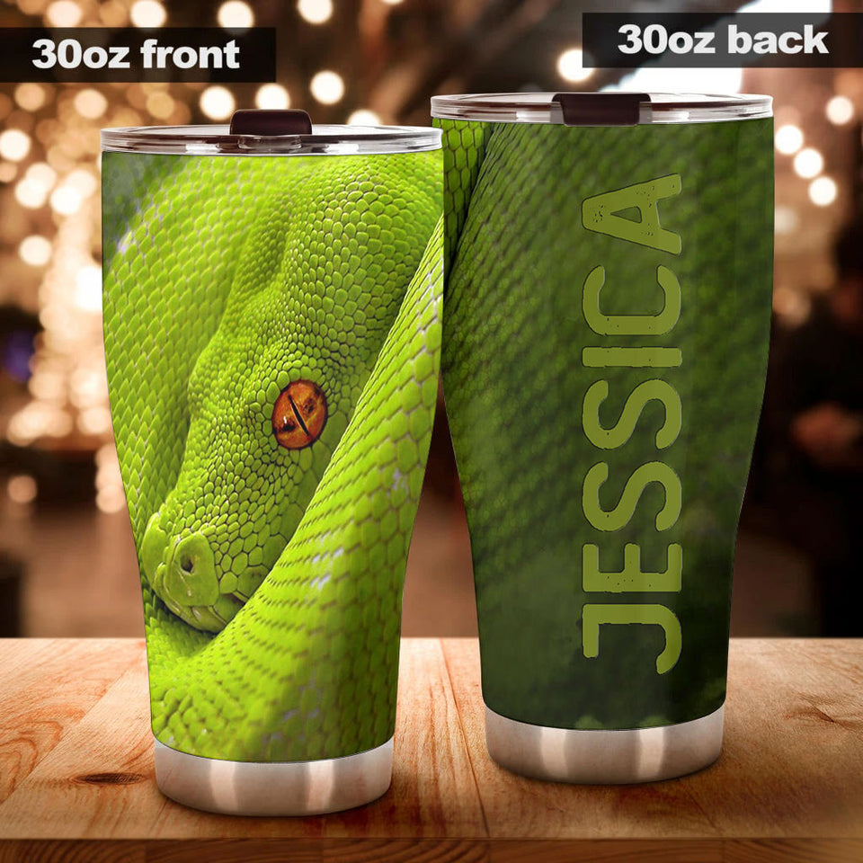 Camellia Personalized Scary Poisonous Green Snake Graphics Stainless Steel Tumbler - Double-Walled Insulation Travel Thermal Cup With Lid Gift For Dad Uncle Snake Lover