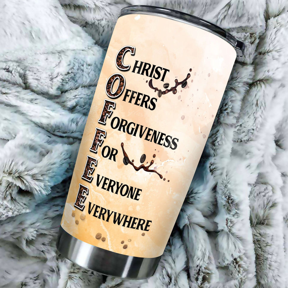 Camellia Personalized Redhead Coffee Girl Christ Forgiveness For Everyone Stainless Steel Tumbler - Double-Walled Insulation Coffee Thermal Cup With Lid Gift For Redhead Girl
