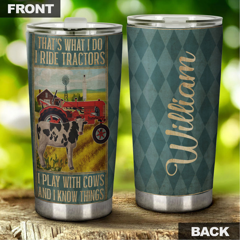 Camellia Personalized That's What I Do Ride Tractors Farming Stainless Steel Tumbler - Double-Walled Insulation Travel Thermal Cup With Lid Gift For Farmer Tractor Lover
