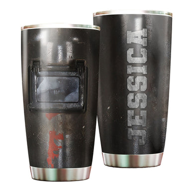 Camellia Personalized Welder Metal Helmet Graphics Stainless Steel Tumbler - Double-Walled Insulation Thermal Cup With Lid Gift For Welder Engineer