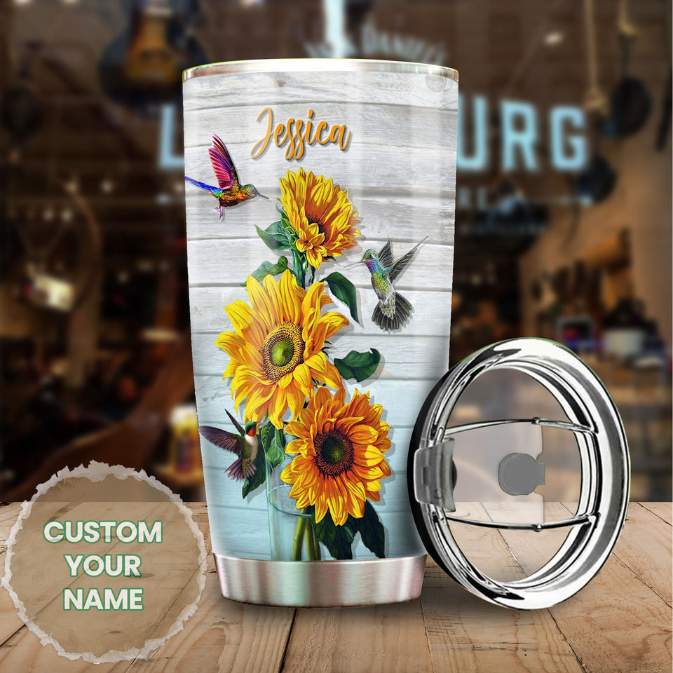 Camellia Personalized Hummingbirds There's Always Something To Be Thankful For Motivational Quote Stainless Steel Tumbler - Double-Walled Insulation Travel Thermal Cup With Lid