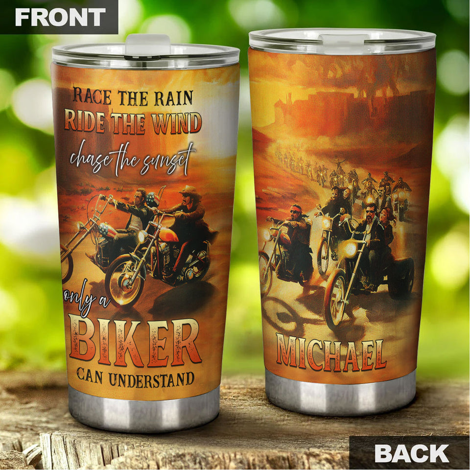 Camellia Personalized Race Rain Ride Wind Only Biker Can Understand Motorcycling Stainless Steel Tumbler - Double-Walled Insulation Thermal Cup With Lid Gift For Biker Men