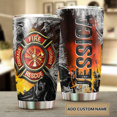 Camellia Personalized 3D Colorful Firefighter Dept Stainless Steel Tumbler - Customized Double-Walled Insulation Therma Cup With Lid Gift For Fireman