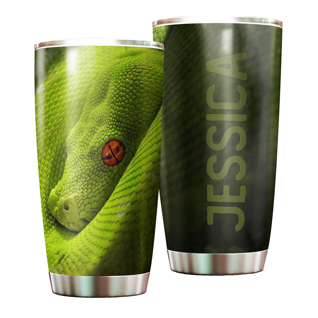 Camellia Personalized Scary Poisonous Green Snake Graphics Stainless Steel Tumbler - Double-Walled Insulation Travel Thermal Cup With Lid Gift For Dad Uncle Snake Lover