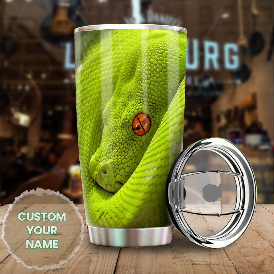 Camellia Personalized Scary Poisonous Green Snake Graphics Stainless Steel Tumbler - Double-Walled Insulation Travel Thermal Cup With Lid Gift For Dad Uncle Snake Lover