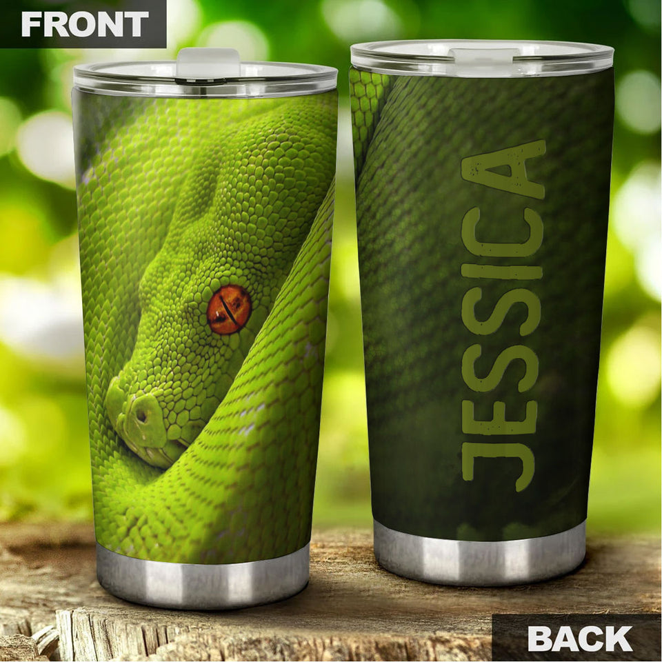 Camellia Personalized Scary Poisonous Green Snake Graphics Stainless Steel Tumbler - Double-Walled Insulation Travel Thermal Cup With Lid Gift For Dad Uncle Snake Lover