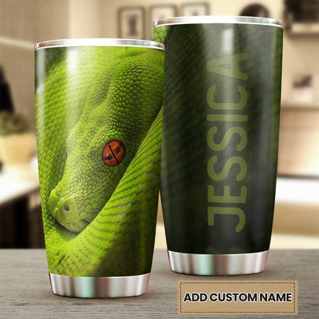 Camellia Personalized Scary Poisonous Green Snake Graphics Stainless Steel Tumbler - Double-Walled Insulation Travel Thermal Cup With Lid Gift For Dad Uncle Snake Lover