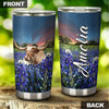 Camellia Personalized Texas Bull Longhorn Flowers Field Nature Graphics Stainless Steel Tumbler - Double-Walled Insulation Travel Thermal Cup With Lid Gift For Texas American