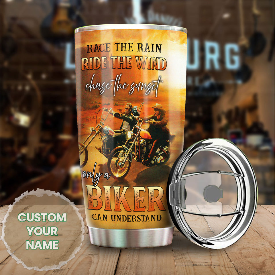 Camellia Personalized Race Rain Ride Wind Only Biker Can Understand Motorcycling Stainless Steel Tumbler - Double-Walled Insulation Thermal Cup With Lid Gift For Biker Men