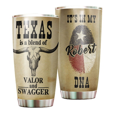 Camellia Personalized Longhorn Texas Blend Of Valor And Swagger Stainless Steel Tumbler - Double-Walled Insulation Travel Thermal Cup With Lid Gift For Texas Cowboy American