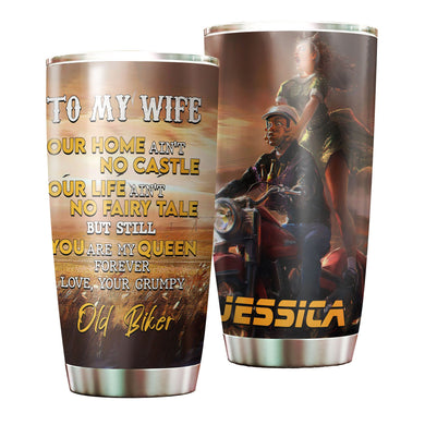 Camellia Personalized Biker Couple To My Wife Loving Letters Stainless Steel Tumbler - Double-Walled Insulation Travel Thermal Cup With Lid Gift For Valentines Day Couple Wife