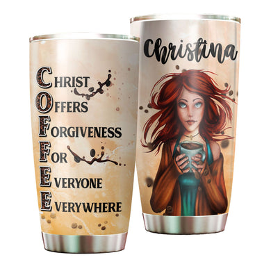 Camellia Personalized Redhead Coffee Girl Christ Forgiveness For Everyone Stainless Steel Tumbler - Double-Walled Insulation Coffee Thermal Cup With Lid Gift For Redhead Girl